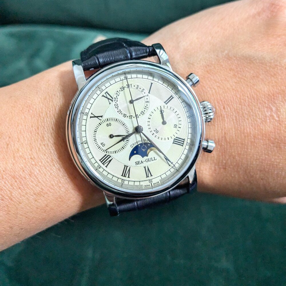 Brand new, never worn Seagull 1963 Moon Phase Edition watch.